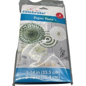 Celebrate paper fans 3 pieces 1-14" 2-10" mint green white party accessories new
